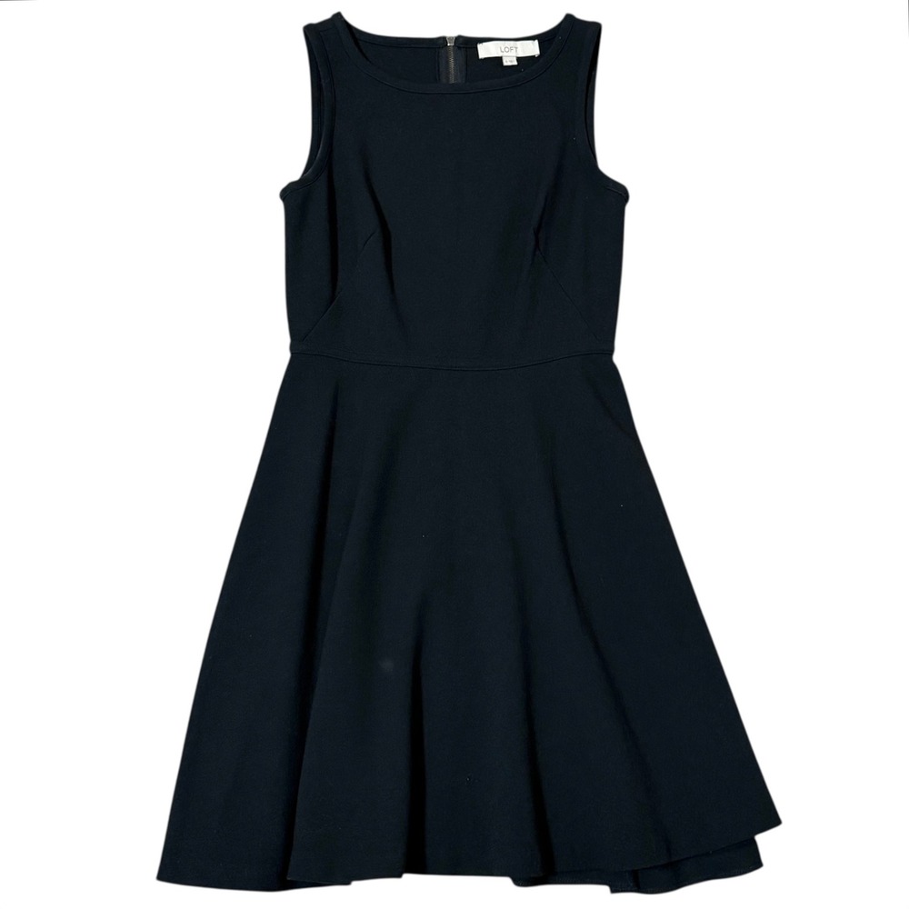 LOFT Black Sleeveless‎ Women Size-0 Fit Flare Dress Zipper Back LBD A-Line Midi